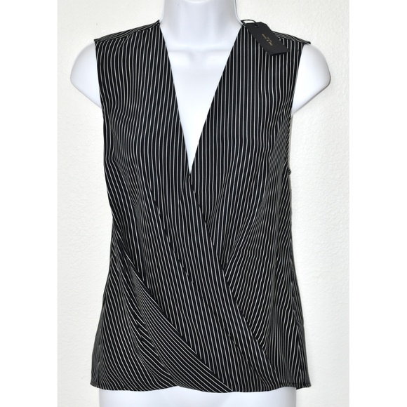 RAG & BONE NWT VICTOR SLEEVELESS 100% SILK BLACK WHITE STRIP BLOUSE. SIZE S - Picture 9 of 14